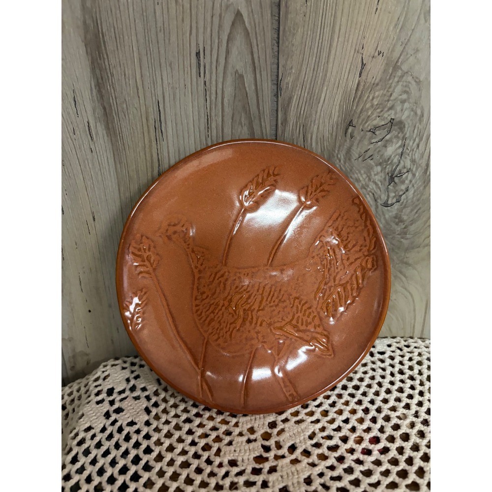 Threshold Thanksgiving Turkey Stoneware Dessert Plate Terracotta Orange 6.25 in